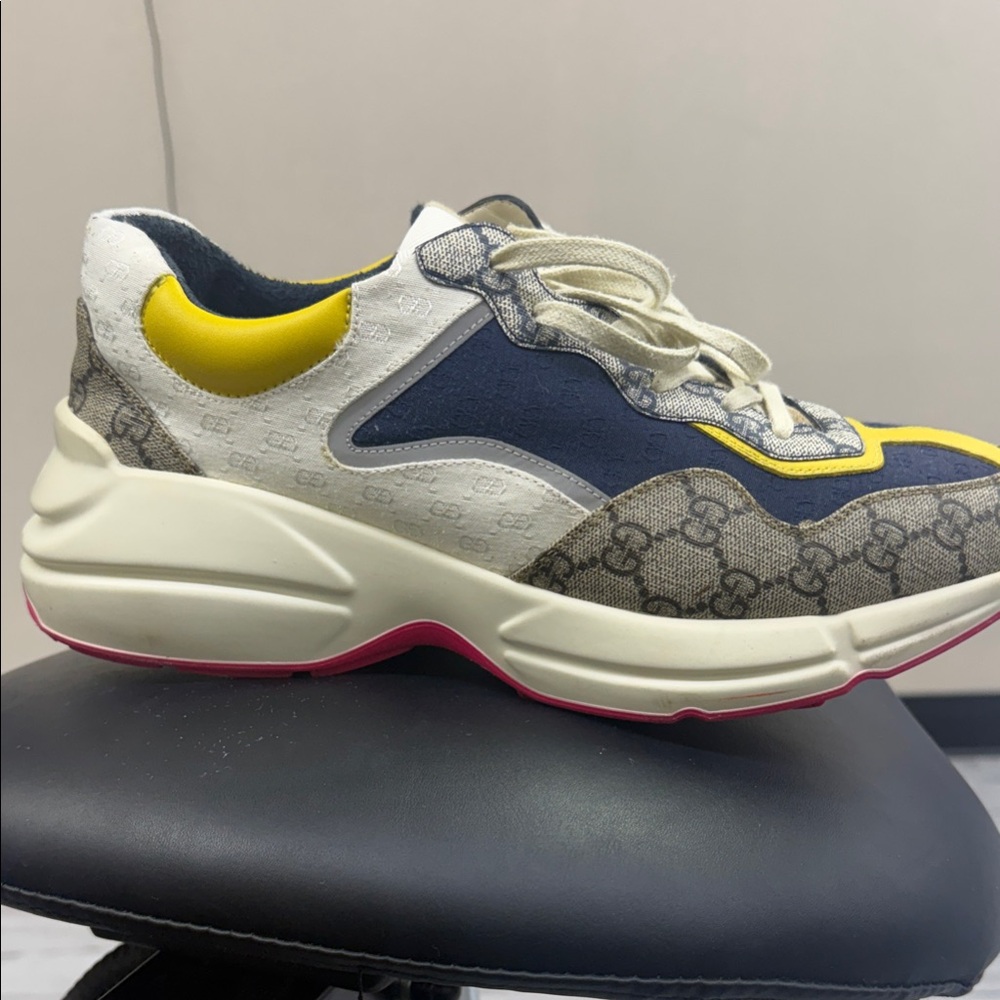 Gucci Men's Boat Shoes with Yellow, Pink, and Blue Highlights